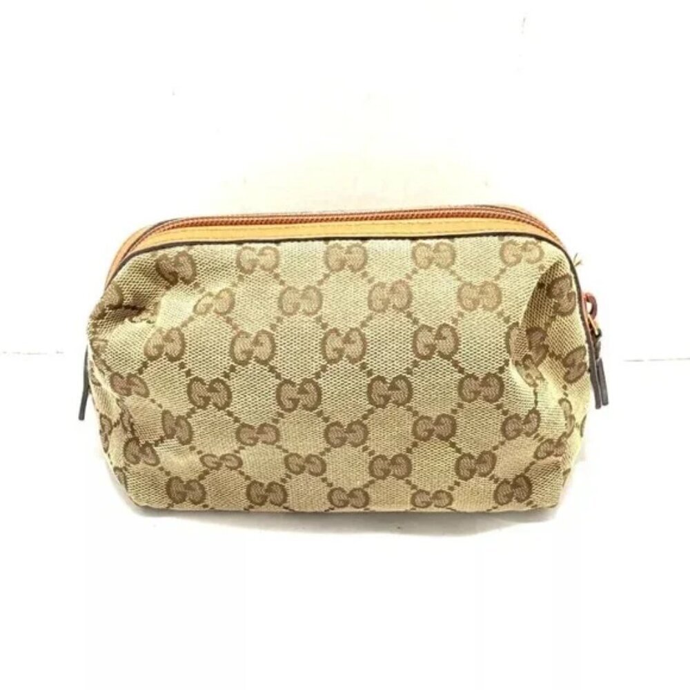 100% Authentic GUCCI GG Beige Brown Jacquard Leather Pouch 111-11424